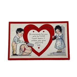 COD Heart Boy and Girl Valentine Postcard Whitney Made Worcester Mass Unposted